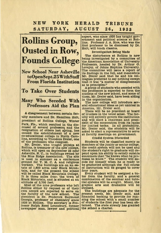 New York Herald Tribune article, August 26, 1933