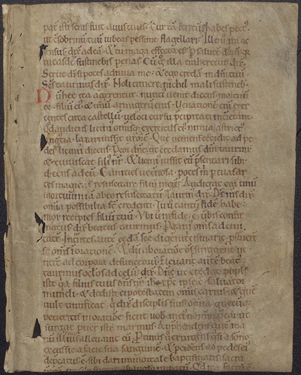 Image of an 11th century vellum manuscript leaf with text refering to St. Taurin.