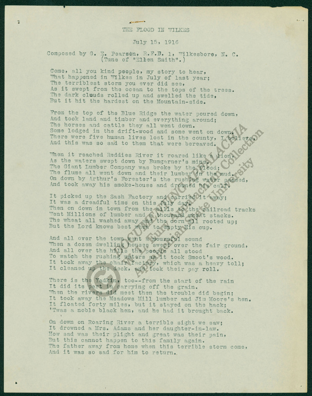 Lyrics for "The Flood in Wilkes," July 1916