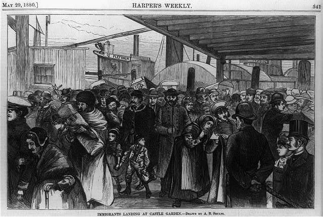 1880 illustration "Immigrants Landing at Castle Garden"