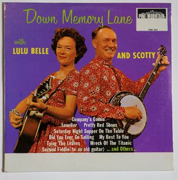 "Down Memory Lane" 1964 album cover featuring Lulu Belle and Scotty Wiseman in their matching performance attire.